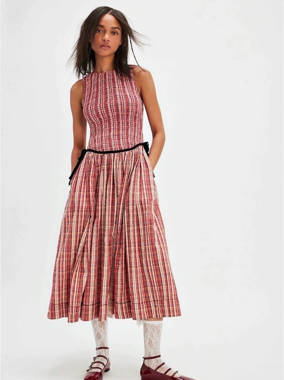 Free People Dress Plaid Midi Dress